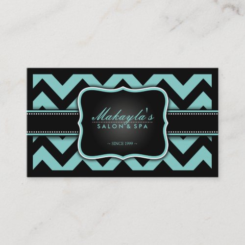 Elegant Teal Blue and Black Chevron Pattern Business Card Template