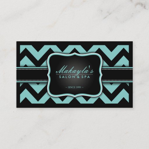 Customizable Elegant Teal Blue and Black Chevron Pattern Business Card Template