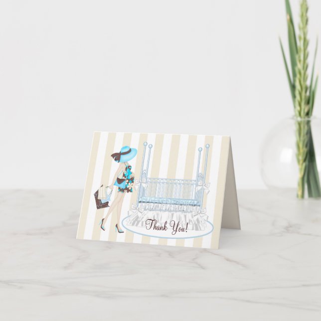 Elegant Teal Blue and Brown Baby Shower Thank You (Front)