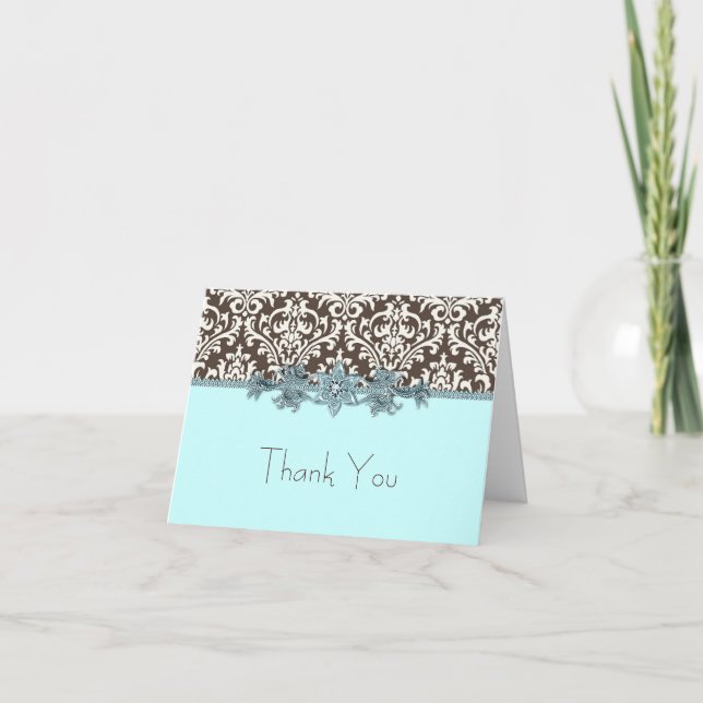 Elegant Teal Blue and Brown Thank You Cards (Front)