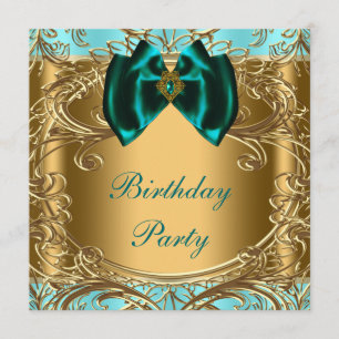 Elegant Teal Blue and Gold Birthday Party Invitation