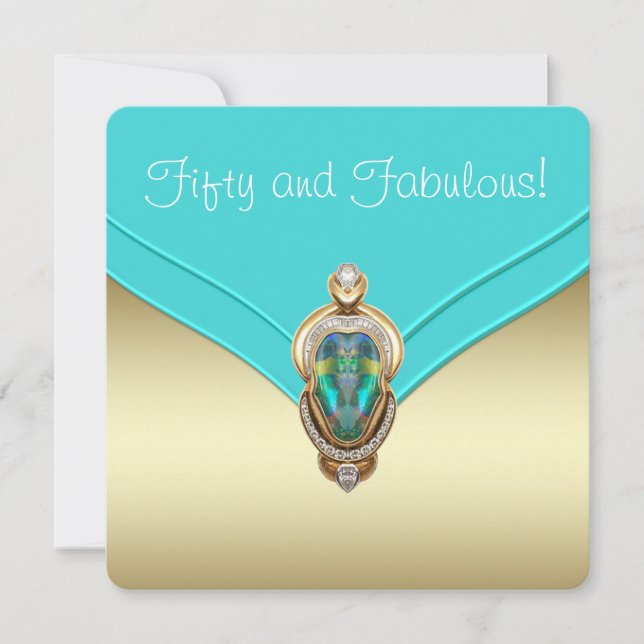 Elegant Teal Blue and Gold Birthday Party Invitation (Front)