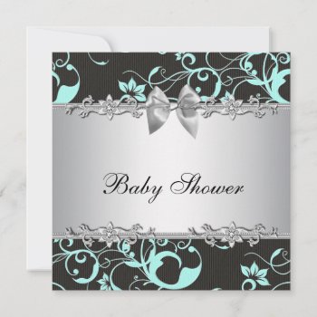 Elegant Teal Blue And Gray Baby Shower Invitation by BabyCentral at Zazzle