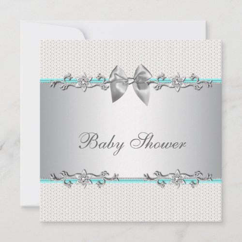 Elegant Teal Blue and Gray Baby Shower Invites