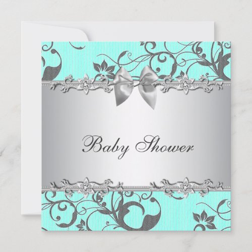 Elegant Teal Blue and Gray Baby Shower Invite