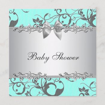 Elegant Teal Blue And Gray Baby Shower Invitation by BabyCentral at Zazzle