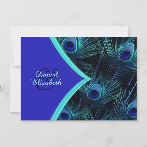 Elegant Teal Blue and Royal Blue Peacock Wedding Invitation