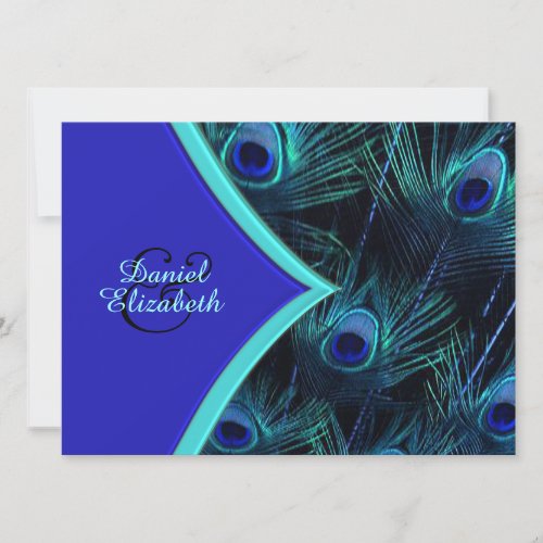 Elegant Teal Blue and Royal Blue Peacock Wedding Invitation