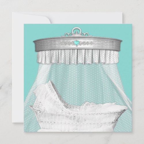 Elegant Teal Blue Silver Baby Shower Invitations