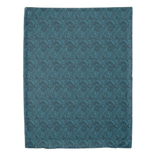 Elegant Teal Blue Baroque Floral Pattern Duvet Cover