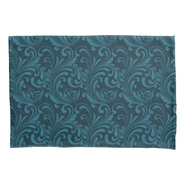Elegant Teal Blue Baroque Floral Pattern  Pillow Case (Front)