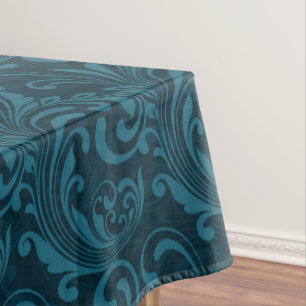 Elegant Teal Blue Baroque Floral Pattern Vintage Tablecloth