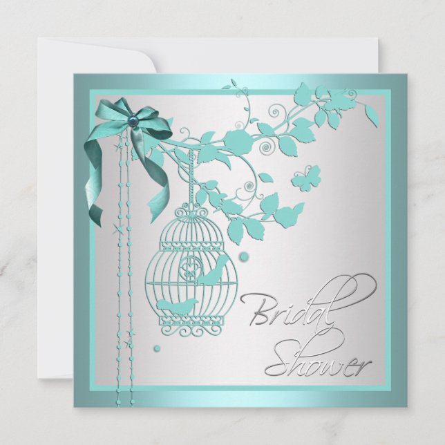 Elegant Teal Blue Birdcage Bridal Shower Invitation (Front)