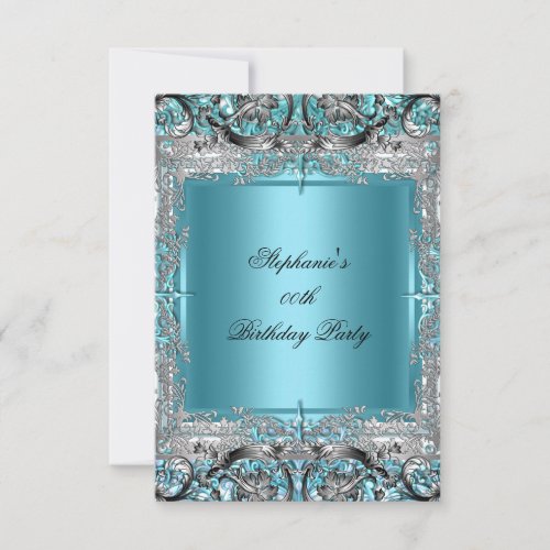 Elegant Teal Blue Birthday Party Silver Black Invitation