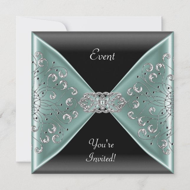 Elegant Teal Blue Black Event Party Invitation (Front)