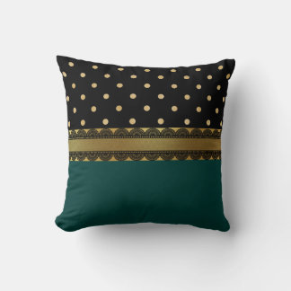 Elegant Teal Blue, Black & Gold Filigree Pattern Throw Pillow