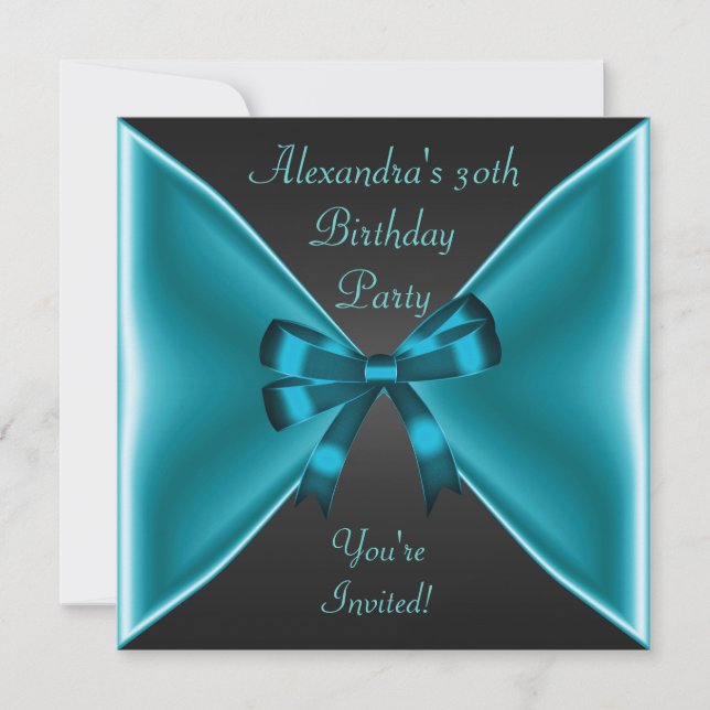 Elegant Teal Blue Bow Black Event Party Invitation (Front)
