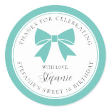 Elegant Teal Blue Bow Sweet 16 Birthday Thank You