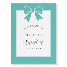 Elegant Teal Blue Bow Sweet 16 Birthday Welcome