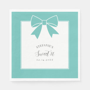 Elegant Teal Blue Bow Sweet 16 Girl Birthday Party Napkins