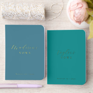 Elegant Teal Blue Calligraphy Names Wedding Date Foil Vow Books