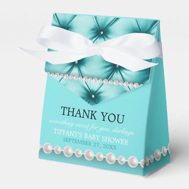 Elegant Teal Blue Chic Tiffany Theme Baby Shower Favor Boxes (Front Side)