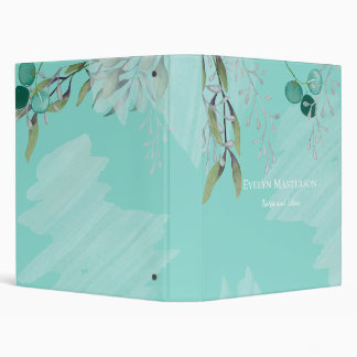 Elegant Teal Blue Creative Eucalyptus 3 Ring Binder