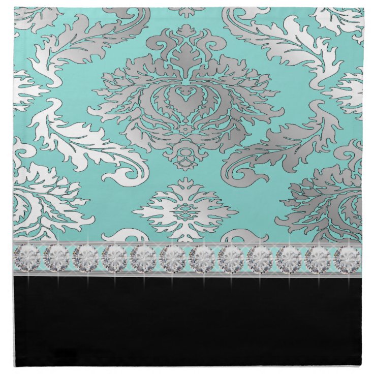 Elegant Teal Blue Damask Dinner Napkins Zazzle