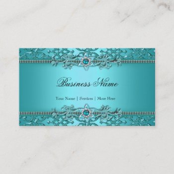 Elegant Teal Blue Damask Embossed Look 2 Business Card by Zizzago at Zazzle