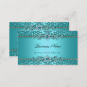 Elegant Teal Blue Damask Embossed Look 2 Business Card (Front/Back)