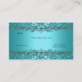Elegant Teal Blue Damask Embossed Look 2 Business Card (Back)
