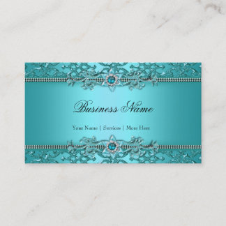 Elegant Teal Blue Damask Embossed Look 2 Business Card