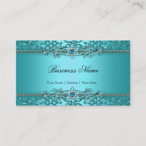 Elegant Teal Blue Damask Embossed Look 2 Business Card
