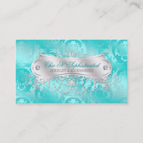 Elegant Teal Blue Damask Swirl Business Cards