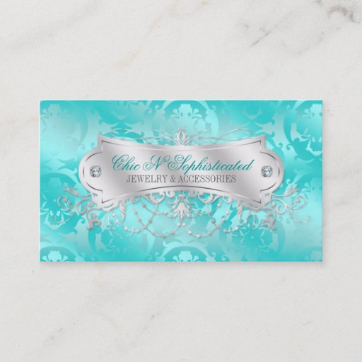 Customizable Elegant Teal Blue Damask Swirl Business Cards