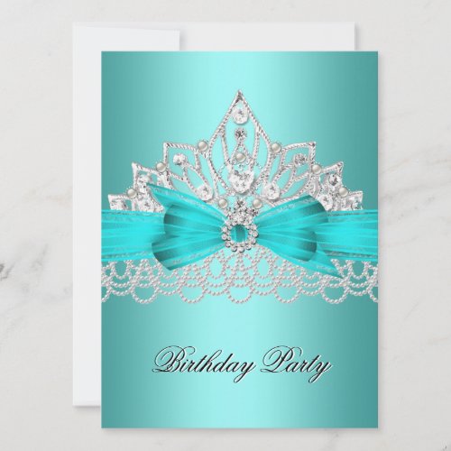 Elegant Teal Blue Diamond Tiara Jewel Pearls 3 Invitation