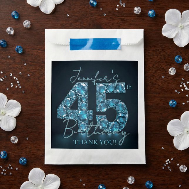 Elegant Teal Blue Diamonds Glamorous 45th Birthday Favor Bag (Creator Uploaded)