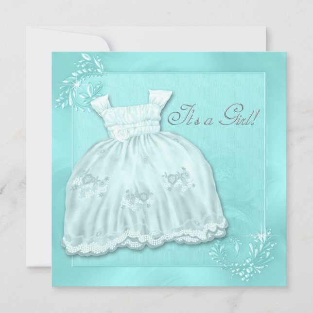Elegant Teal Blue Dress Baby Shower Invitation (Front)