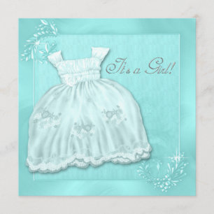 Elegant Teal Blue Dress Baby Shower Invitation