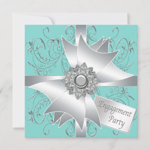 Elegant Teal Blue Engagement Party Invitations