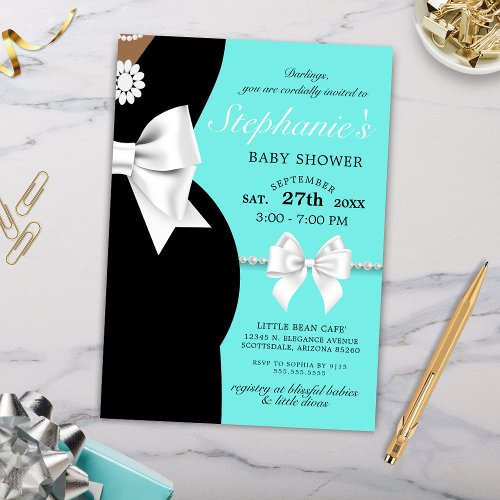 Elegant Teal Blue Ethnic Tiffany Theme Baby Shower Invitation