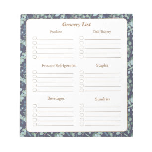 Elegant Teal Blue Foliage Grocery Shopping List Notepad