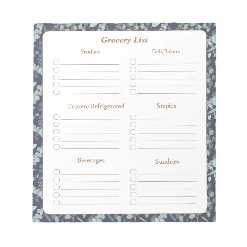 Elegant Teal Blue Foliage Grocery Shopping List Notepad