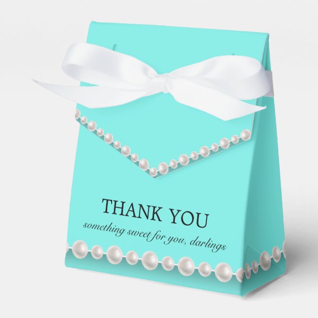 Elegant Teal Blue Glam Tiffany Theme Baby Shower Favor Boxes (Front Side)