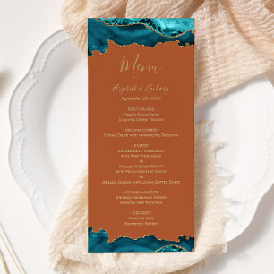 Elegant Teal Blue Gold Agate Rust Wedding Menu