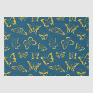 Elegant Teal Blue Gold Butterflies Tissue Paper