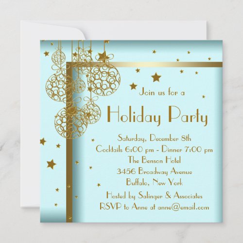 Elegant Teal Blue Gold Christmas Party Invitations