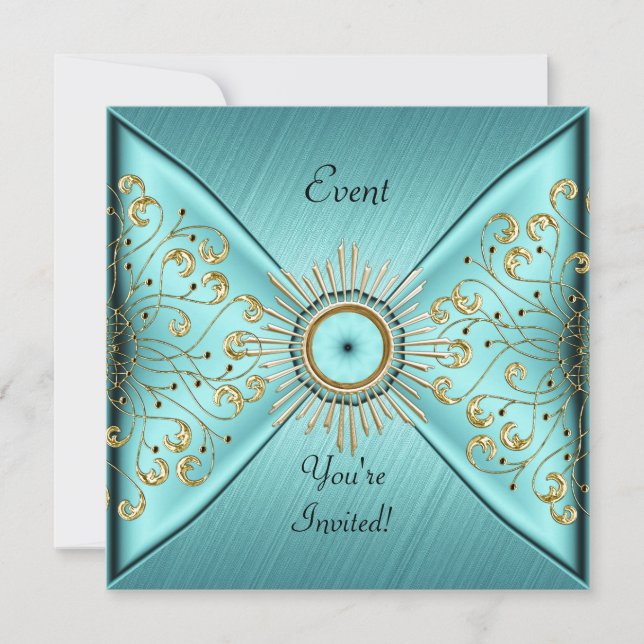 Elegant Teal Blue Gold Event Party Invitation (Front)