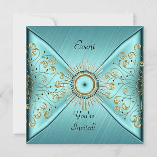 Elegant Teal Blue Gold Event Party Invitations