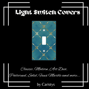 Elegant Teal Blue & Gold Squares Light Switch Cover